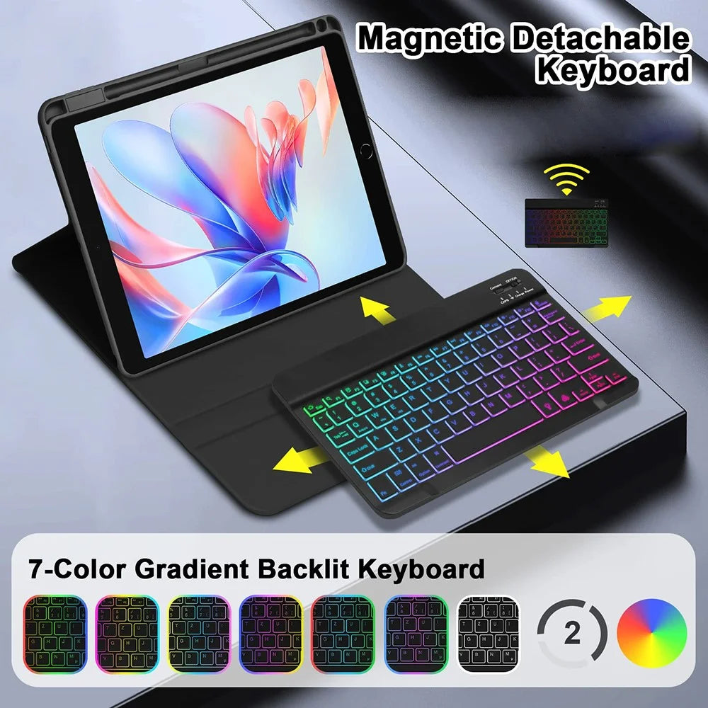 UP-1029 For iPad 10.2 (2021) /  (2019) / (2020) / Air 10.5 inch (2019) / Pro 10.5-inch (2017) Backlit Bluetooth-compatible Keyboard+PU Tablet Case - 2