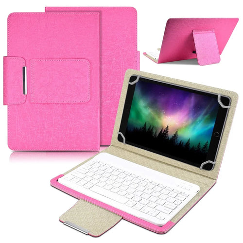 TY-3302 Universal Bluetooth-compatible Keyboards Leather Case Stand for 9 -10.9 inch Tablet - Pink - 1