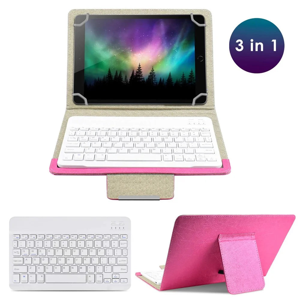 TY-3302 Universal Bluetooth-compatible Keyboards Leather Case Stand for 9 -10.9 inch Tablet - Pink - 3