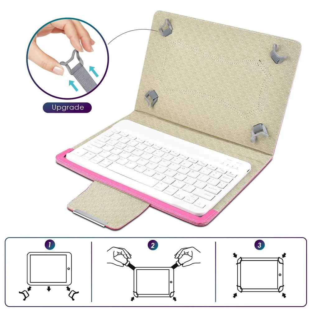 TY-3302 Universal Bluetooth-compatible Keyboards Leather Case Stand for 9 -10.9 inch Tablet - Pink - 4