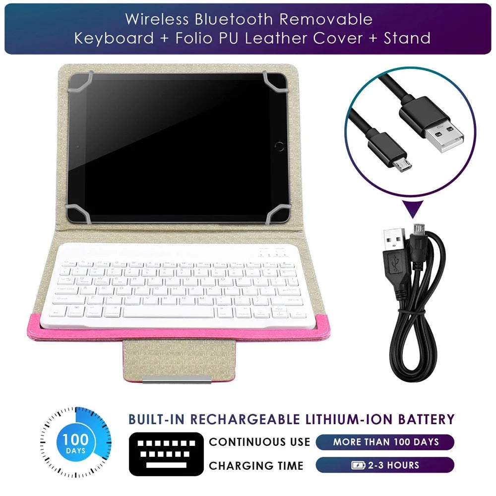 TY-3302 Universal Bluetooth-compatible Keyboards Leather Case Stand for 9 -10.9 inch Tablet - Pink - 6