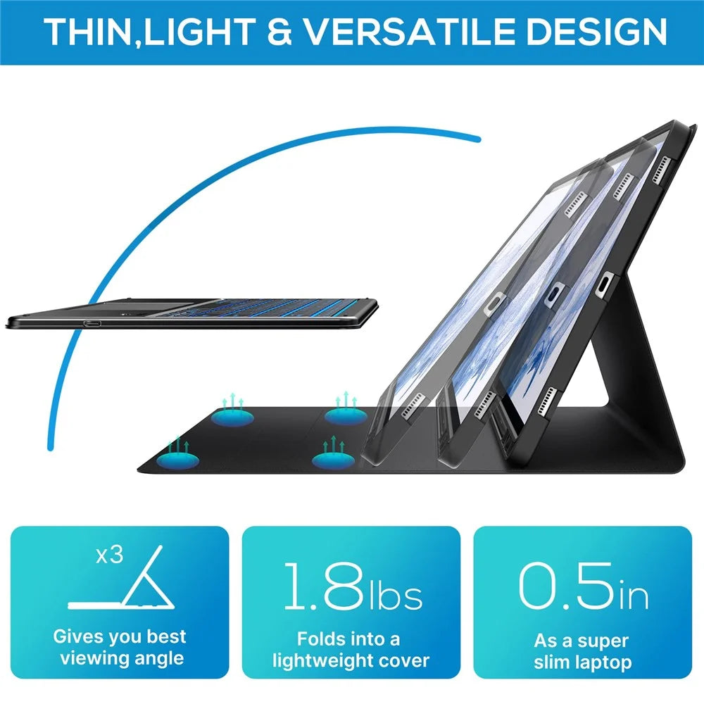 SK-780D For Samsung Galaxy Tab S8+ / S7 FE / S7+ Backlit Touchpad Bluetooth-compatible Keyboard with Protective Tablet Case - Black - 4