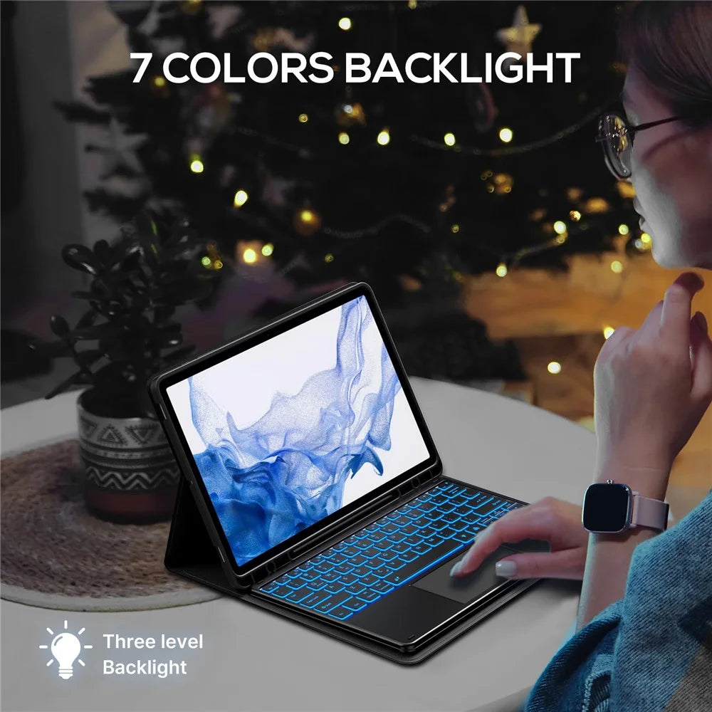 SK-780D For Samsung Galaxy Tab S8+ / S7 FE / S7+ Backlit Touchpad Bluetooth-compatible Keyboard with Protective Tablet Case - Black - 6