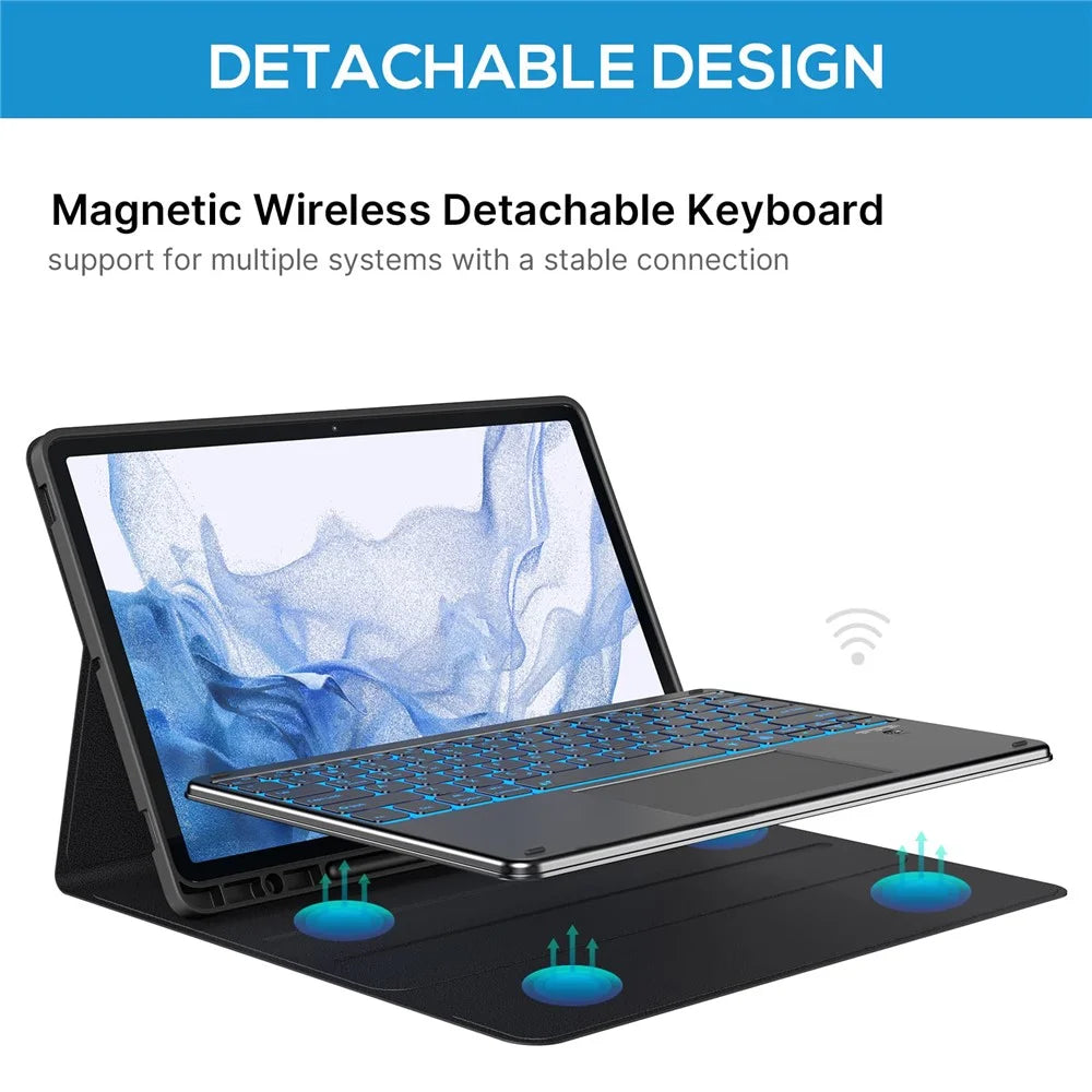 SK-780D For Samsung Galaxy Tab S8+ / S7 FE / S7+ Backlit Touchpad Bluetooth-compatible Keyboard with Protective Tablet Case - Black - 7