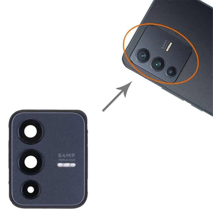 For vivo V23 5G OEM Back Camera Lens Holder Cover with Glass Replacement Part (without Logo) - Black - 3
