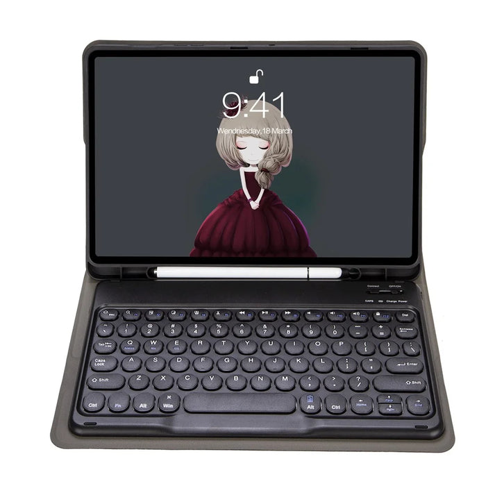 YA710B For Samsung Galaxy Tab S10 Lite / S10 FE / S9 FE X510 X516 / S9 X710 Round Key Cap Bluetooth-Compatible Keyboard TPU Tablet Case - Black - 4