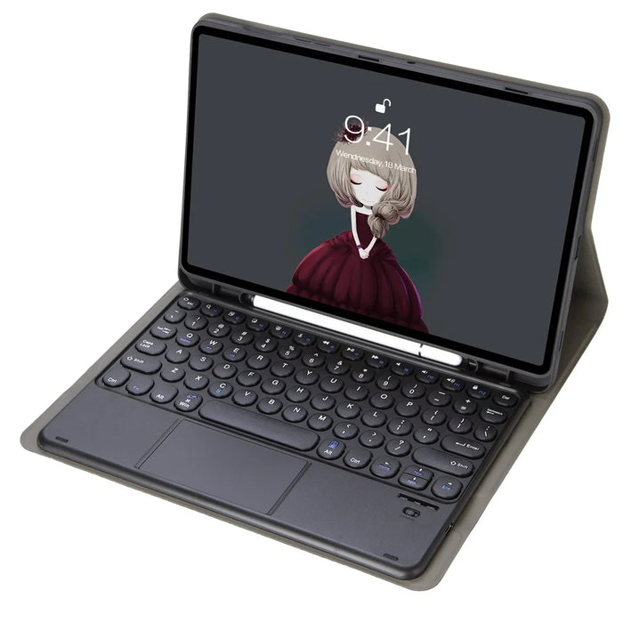 YA710B-A For Samsung Galaxy Tab S10 Lite / S10 FE / S9 FE X510 X516 / S9 X710 Round Key Cap Touchpad Bluetooth-Compatible Keyboard Case - Black - 3
