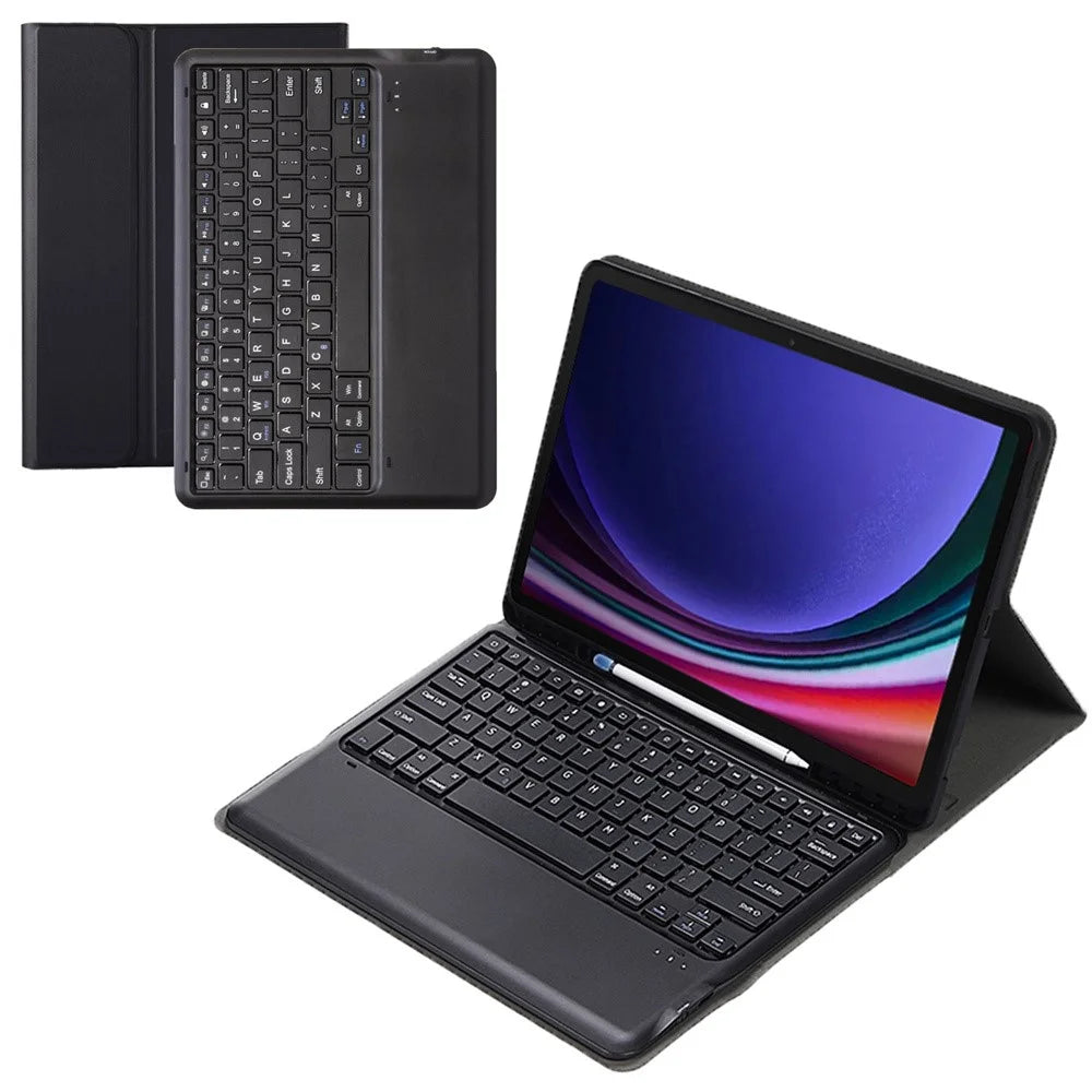 A810B For Samsung Galaxy Tab S10+ / S9 FE+ / S9+ 12.4" X610 / X616 Detachable Bluetooth-compatible Keyboard Case Pencil Slot Tablet Case - Black - 1