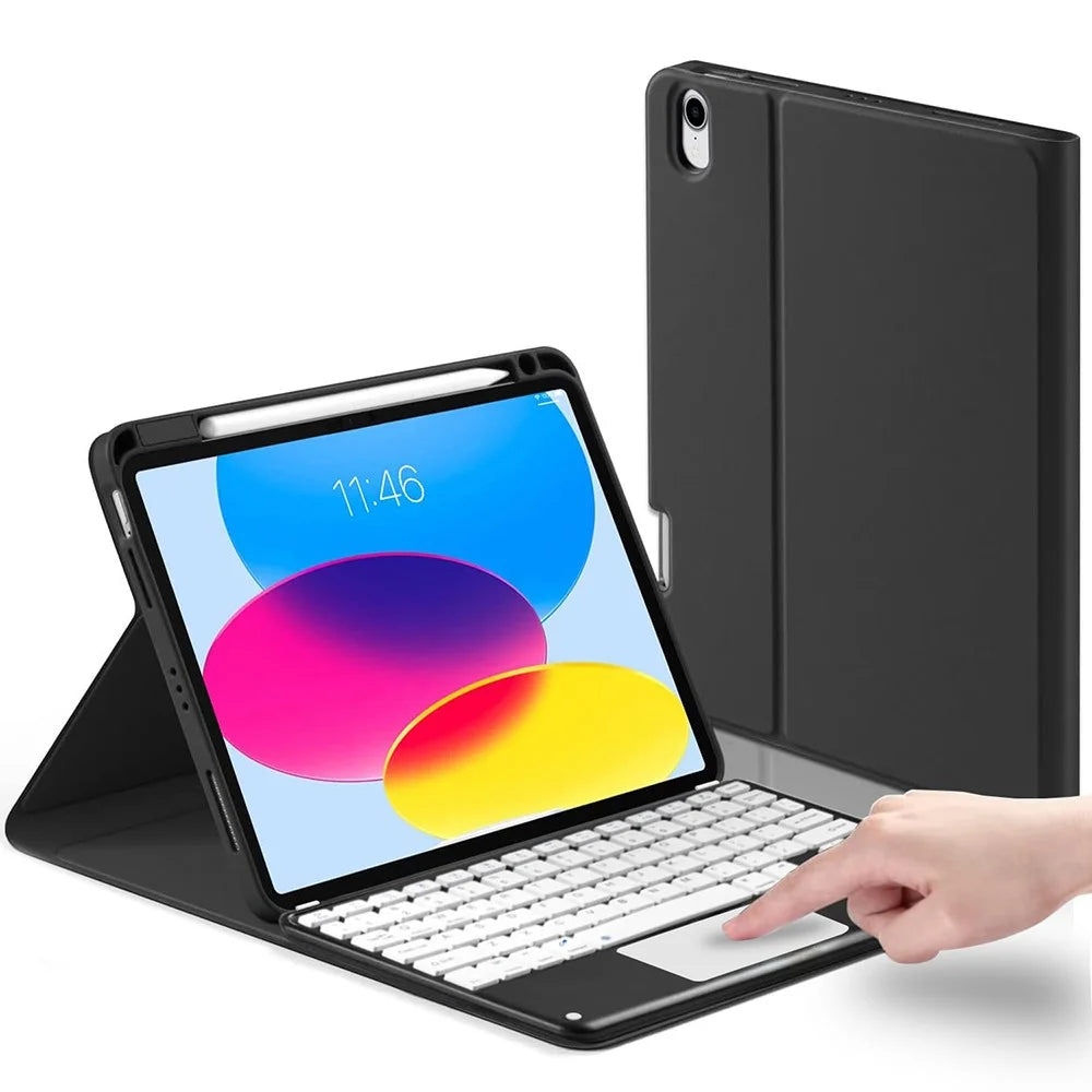 For iPad (2025) / 10.9 (2022) Tablet Stand Case Skin-Touch PU Leather Cover + Square Keys Bluetooth-Compatible Keyboard - 1