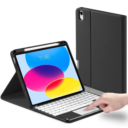 For iPad (2025) / 10.9 (2022) Tablet Stand Case Skin-Touch PU Leather Cover + Square Keys Bluetooth-Compatible Keyboard - 1