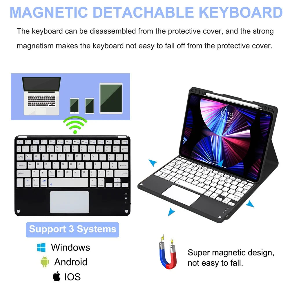 For iPad (2025) / 10.9 (2022) Tablet Stand Case Skin-Touch PU Leather Cover + Square Keys Bluetooth-Compatible Keyboard - 2