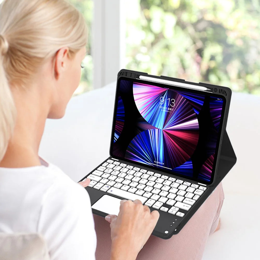 For iPad (2025) / 10.9 (2022) Tablet Stand Case Skin-Touch PU Leather Cover + Square Keys Bluetooth-Compatible Keyboard - 5