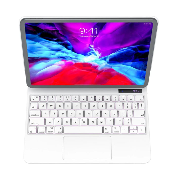 BENWIS ID-MKB For iPad (2025) / 10.9 (2022) Magnetic Suspension Keyboard Leather Tablet Stand Case - White - 3