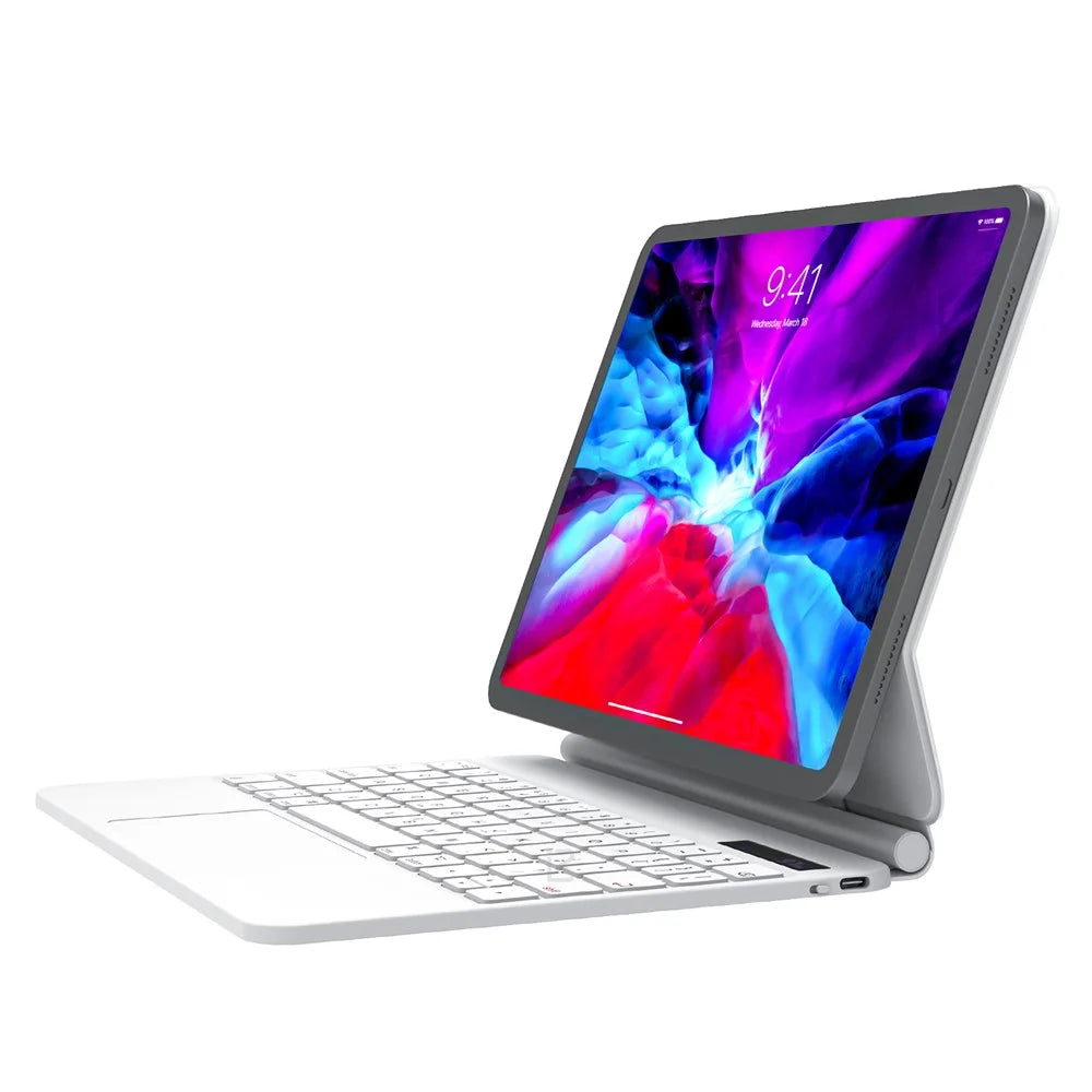 BENWIS ID-MKB For iPad Air (2020) Magnetic Suspension Leather Tablet Cover Bluetooth-compatible Keyboard - White - 1