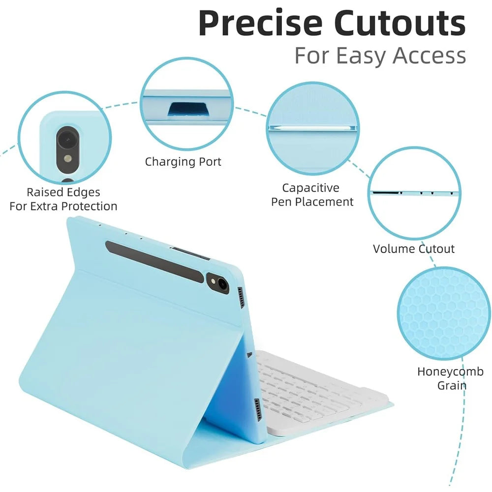 SD-X710 For Samsung Galaxy Tab S7 / S8 / S9 / S10 FE / S9 FE 11 inch PU Tablet Case Backlit Bluetooth-Compatible Keyboard - Baby Blue - 2