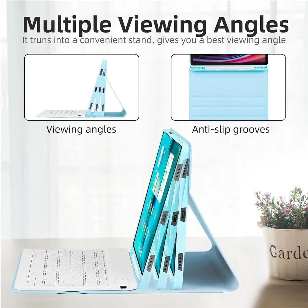 SD-X710 For Samsung Galaxy Tab S7 / S8 / S9 / S10 FE / S9 FE 11 inch PU Tablet Case Backlit Bluetooth-Compatible Keyboard - Baby Blue - 3
