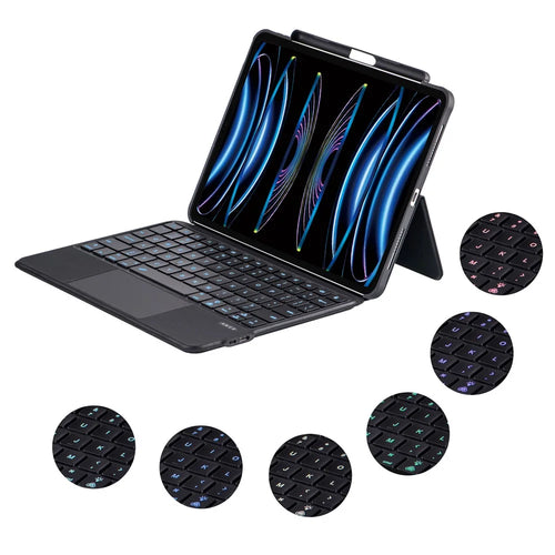 5206D-3B For iPad Air 11 (2026) / (2025) / (2024) / Air (2020) (2022) / Pro 11 (2018) / (2020) / (2021) / (2022) Bluetooth-Compatible Keyboard Case - Black - 1