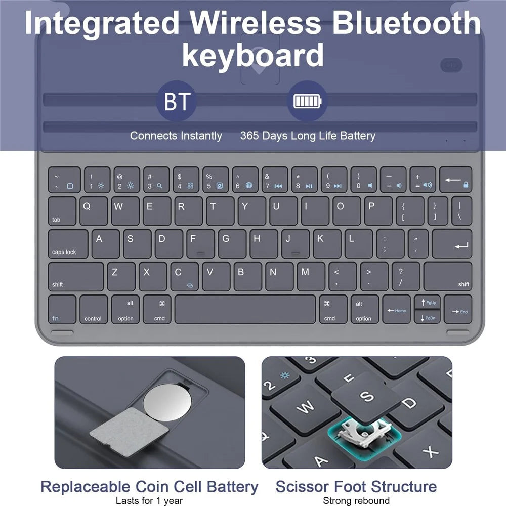 1035 Bluetooth-Compatible Keyboard Tablet Case for iPad Air 11 (2026) / (2025) / (2024) / Air (2022) / (2020) / Pro 11(2022) / (2021) / (2020) / (2018) - Grey - 3
