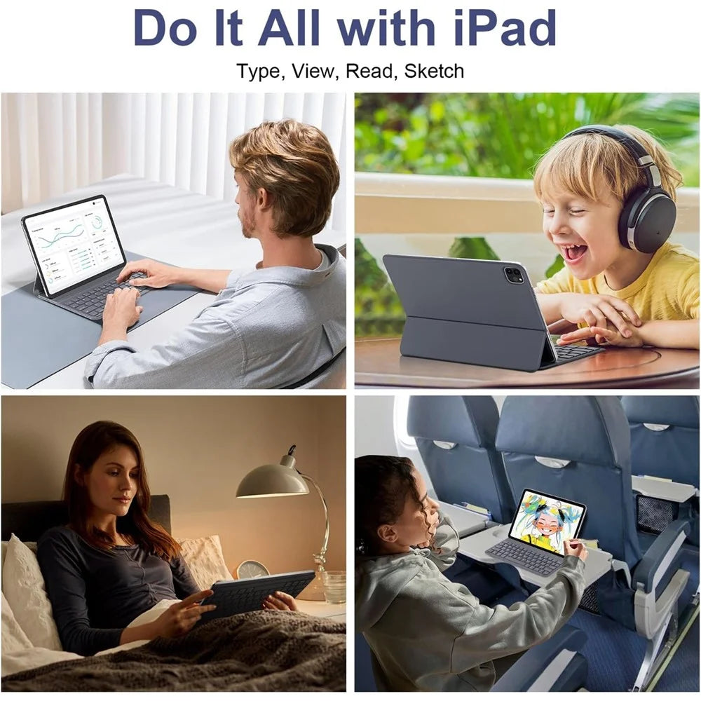1035 Bluetooth-Compatible Keyboard Tablet Case for iPad Air 11 (2026) / (2025) / (2024) / Air (2022) / (2020) / Pro 11(2022) / (2021) / (2020) / (2018) - Grey - 4