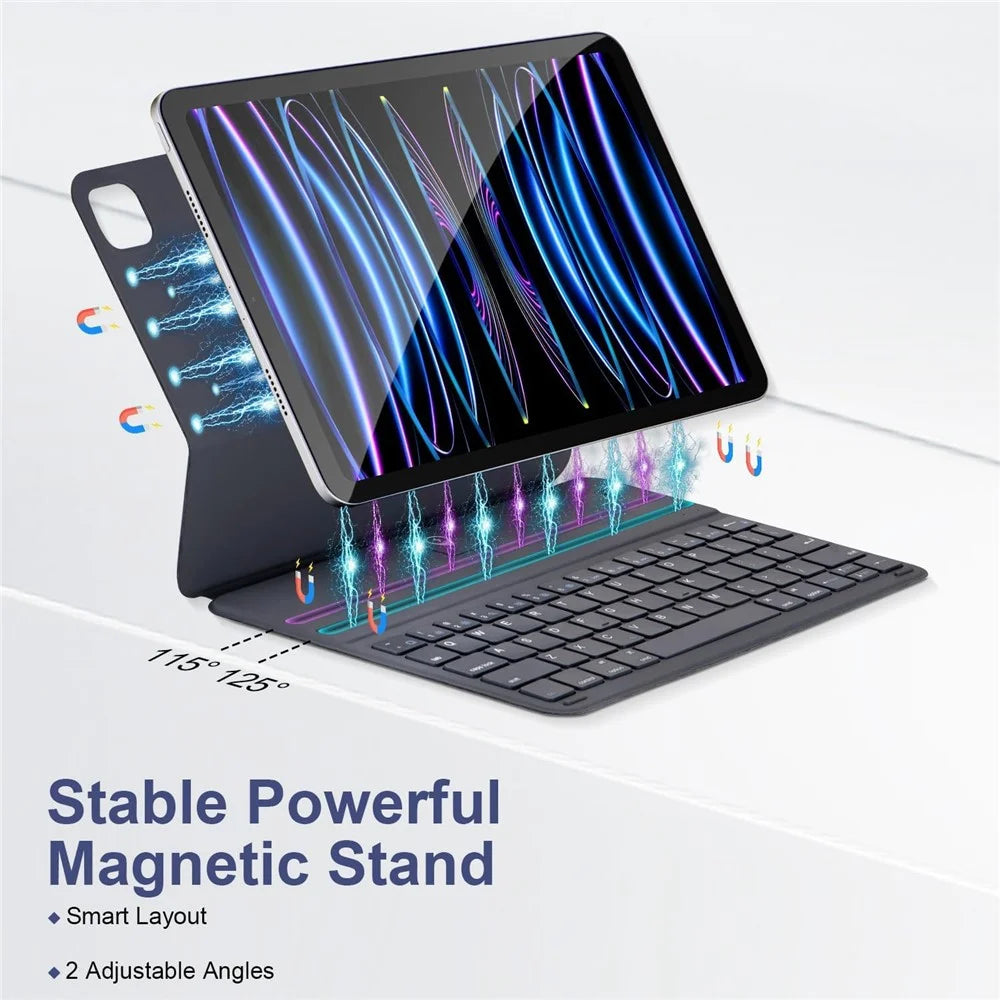 1035 Bluetooth-Compatible Keyboard Tablet Case for iPad Air 11 (2026) / (2025) / (2024) / Air (2022) / (2020) / Pro 11(2022) / (2021) / (2020) / (2018) - Grey - 5