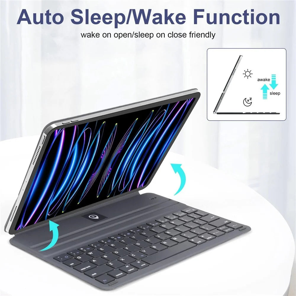 1035 Bluetooth-Compatible Keyboard Tablet Case for iPad Air 11 (2026) / (2025) / (2024) / Air (2022) / (2020) / Pro 11(2022) / (2021) / (2020) / (2018) - Grey - 6
