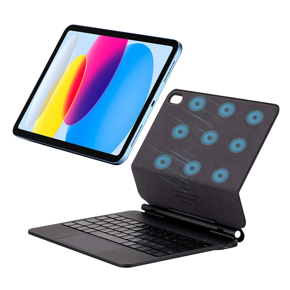 X8 For iPad (2025) / 10.9 (2022) Magnetic Leather Tablet Case Bluetooth-Compatible Keyboard with Touchpad - Black - 4
