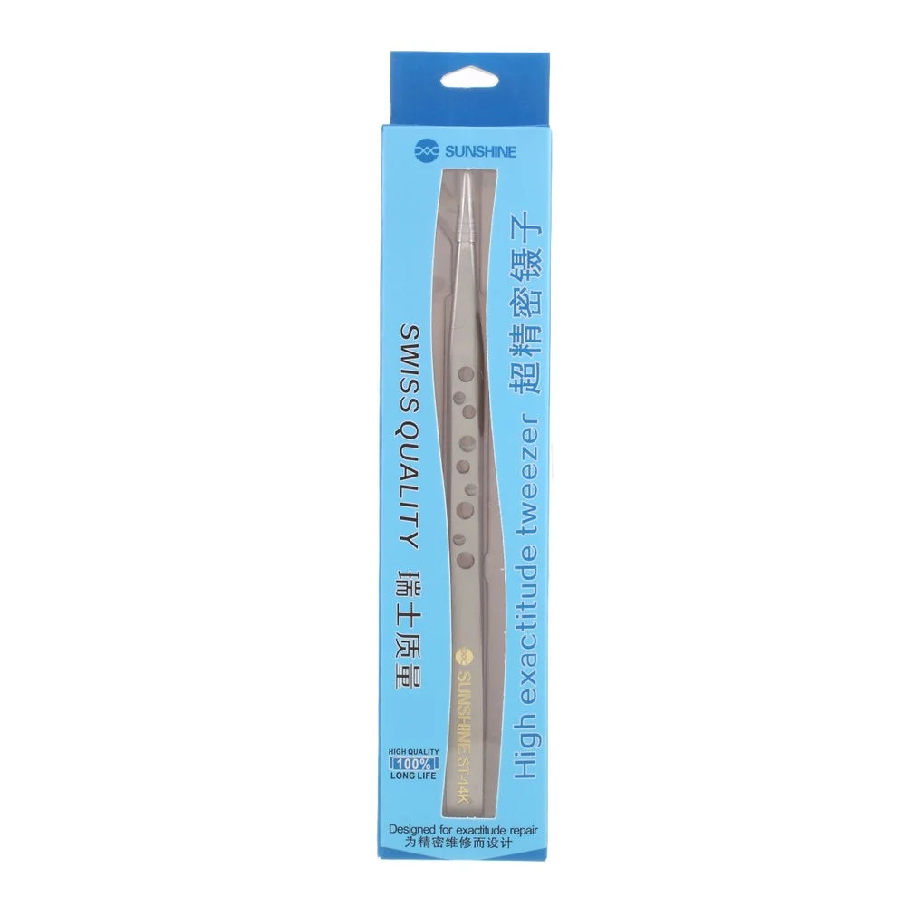SUNSHINE ST-14K High Strength Metal Long Pointed Tip Tweezers - 7