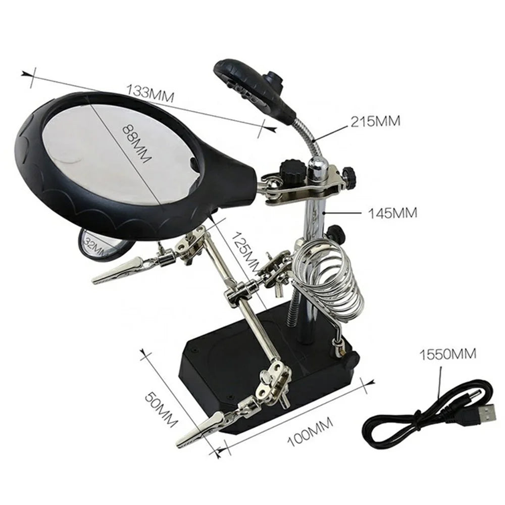BST-16129C New Function 5X LED Fixing Clip 3 in 1 Welding Magnifier for Repairing PCB Mobile Phone Screen Magnifier - 4