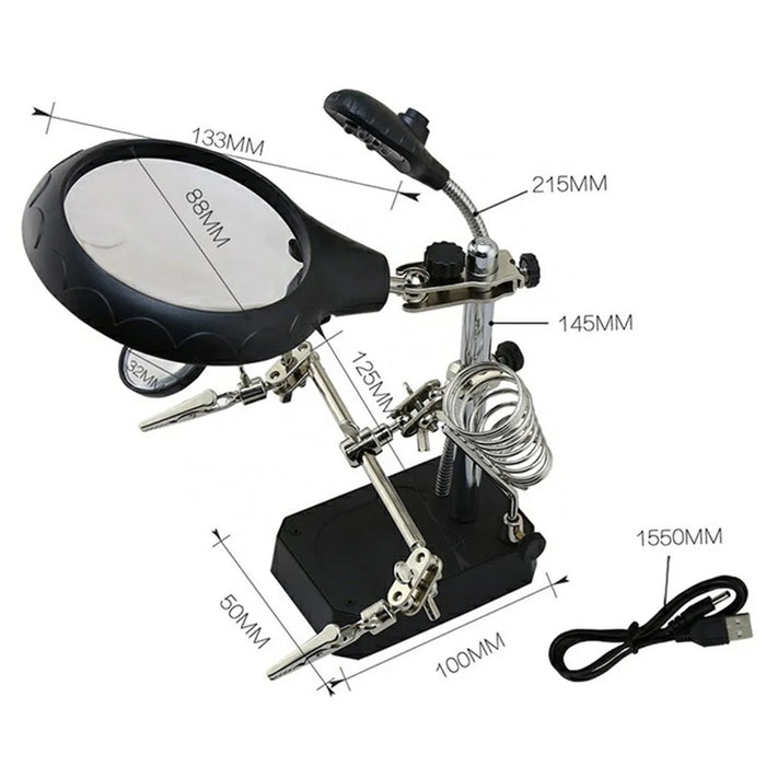 BST-16129C New Function 5X LED Fixing Clip 3 in 1 Welding Magnifier for Repairing PCB Mobile Phone Screen Magnifier - 4