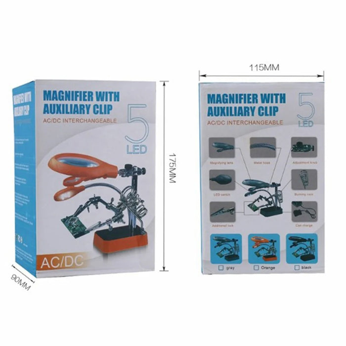 BST-16129C New Function 5X LED Fixing Clip 3 in 1 Welding Magnifier for Repairing PCB Mobile Phone Screen Magnifier - 5