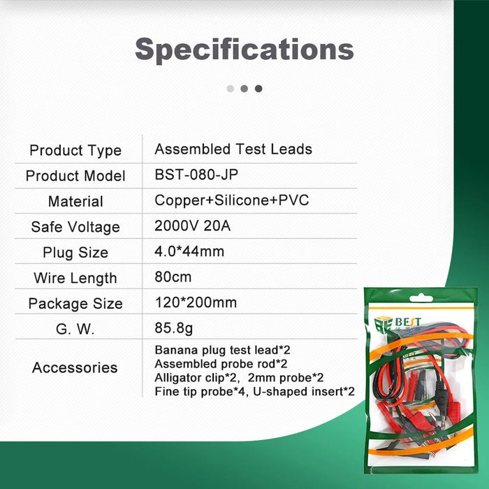 BEST BST-080-JP Assembled Test Leads with Stackable Banana Plugs - 7