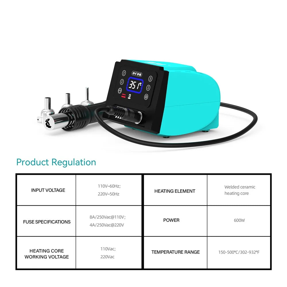 RF4 RF-H6 600W Hot Air Rework Station 220V Digital Display Heat Gun for Electronics Repairing, EU Plug - 7
