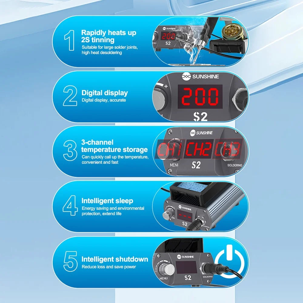 SUNSHINE S2 Precise Soldering Station Digital Display Soldering Station for C210 Soldering Iron Tips - US Plug - 3