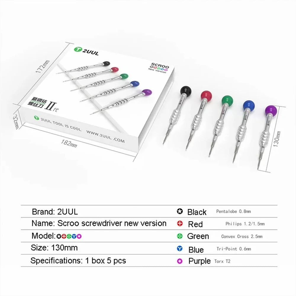 2UUL SD92 5-Piece Precision Steel Screwdriver Set for Phone, Home Appliance Repair - 5