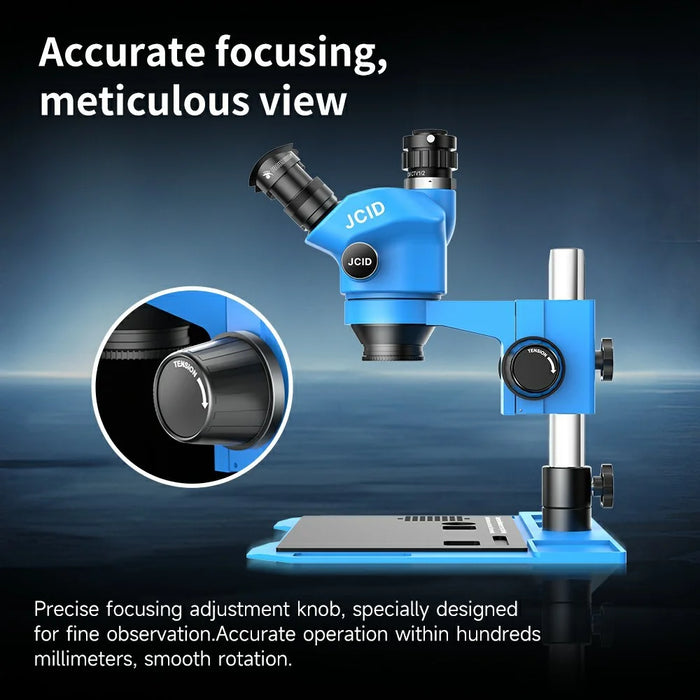 JCID M3750A 7-50X Continuous Zoom Triocular Microscope with LED Light - 3