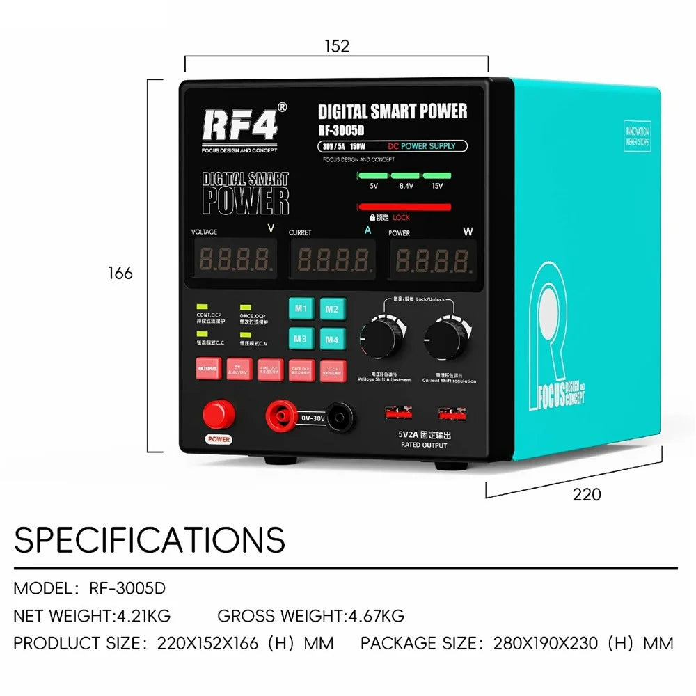 RF4 RF-3005D 30V / 5A Power Supply High Power Digital Power Supply Regulator - EU Plug - 3