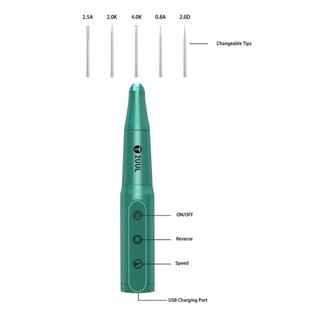2UUL DA81 Rechargeable Grinding Pen for Phone Repair with 5 Tips, 1200mAh Phone Repair Tool - 5