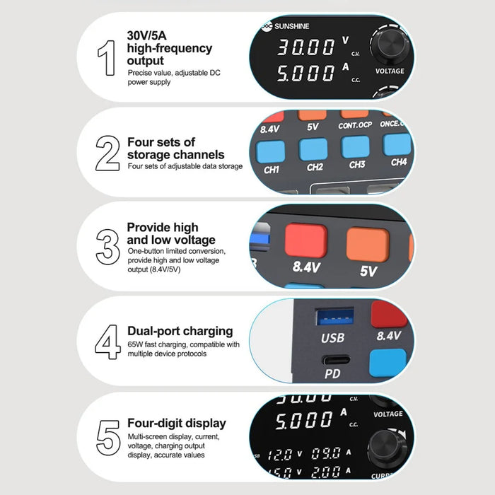 SUNSHINE P2 Pro Intelligent Regulated Power Supply Phone Repair Stabilized Power Meter - EU Plug - 3