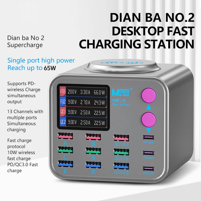 MAANT Dianba No.2 300W PD Charger Multi-Function 12-Port Charger with Wireless Charging - US Plug - 2