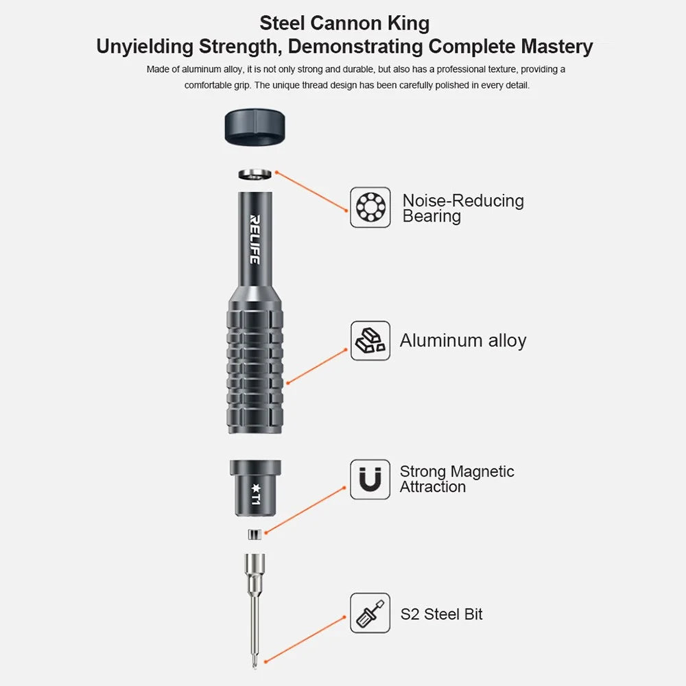 RELIFE RL-730A Screwdriver Set 5-in-1 Strong Magnetic Suction Extra Hard S2 Steel Bits Repair Tools - 5