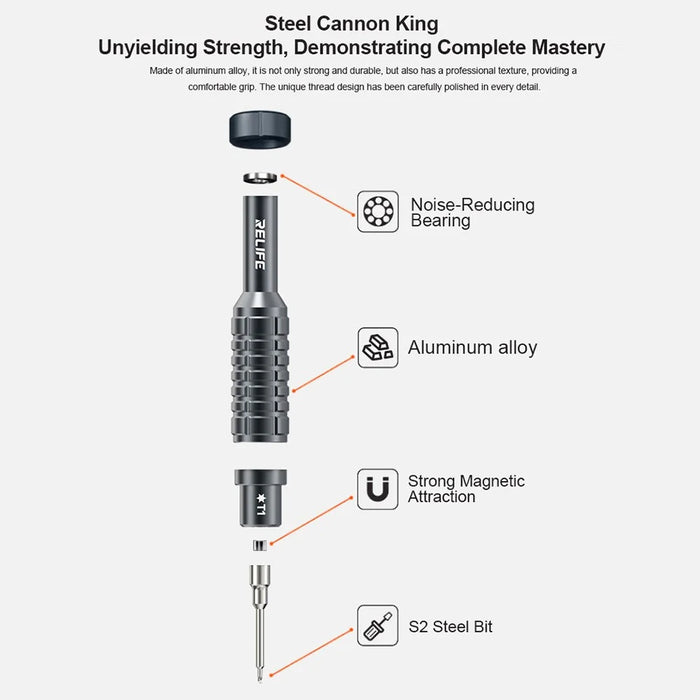 RELIFE RL-730A Screwdriver Set 5-in-1 Strong Magnetic Suction Extra Hard S2 Steel Bits Repair Tools - 5