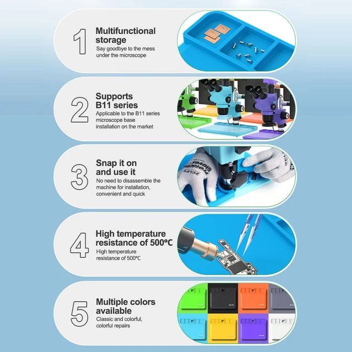 RELIFE RL-004M-B11 Microscope Base Silicone Pad High Temperature Resistance 500℃ Mat - Blue - 3