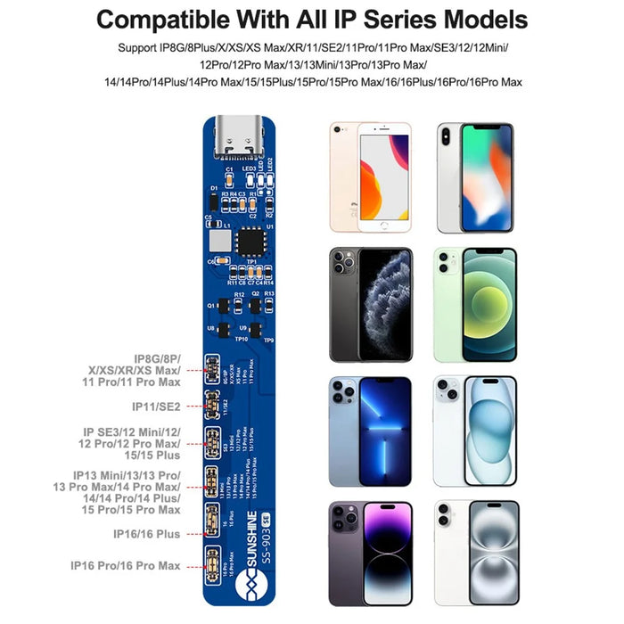 SUNSHINE SS-903 SE For iPhone 8 - 16 Pro Max Battery Charging Activation Board High-Power Overload Protection - 4