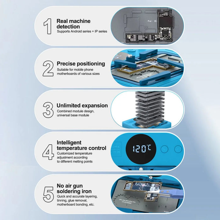 SUNSHINE SS-T12B 14 in 1 Smart Repair Heating Platform Kit Motherboard Layering Tinning Desoldering - US Plug - 3