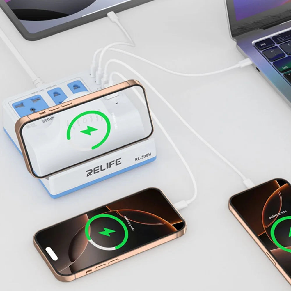 RELIFE RL-309H 72W Integrated Desktop Smart Socket with 15W Wireless Charging for Phone Tablet Laptops - 7