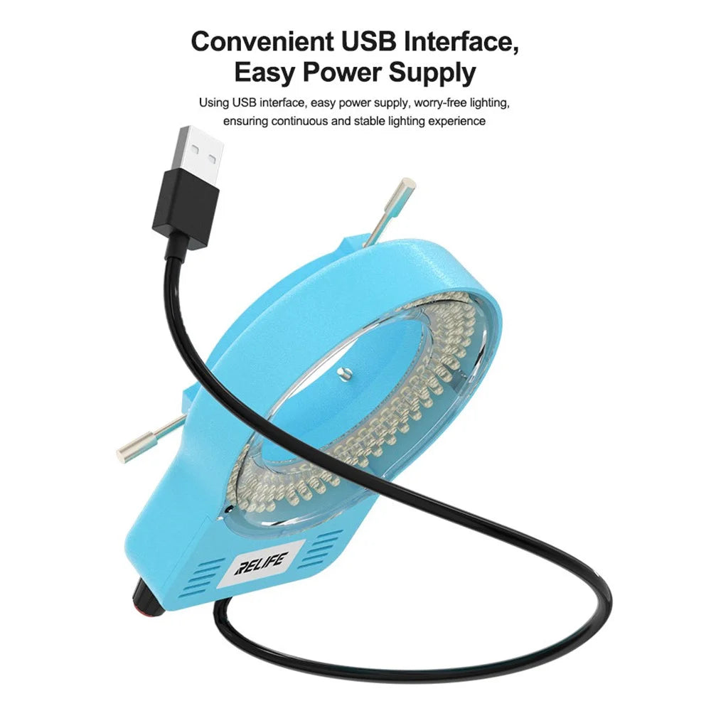 RELIFE RL-033M USB Microscope Light Source 144 LED Beads 10000 - 12000K Microscope Soldering Tool - Blue - 6