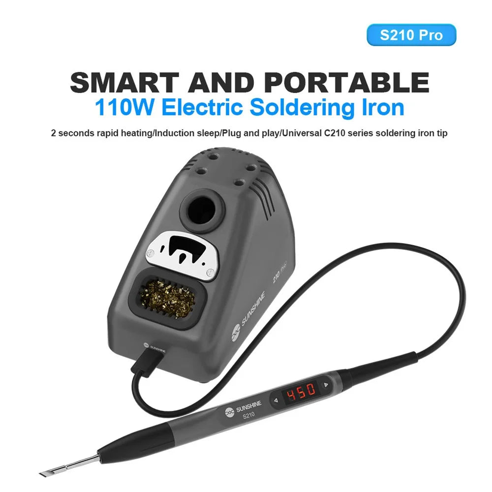 SUNSHINE 210 Pro Smart Portable Soldering Iron Station Temperature Control for Phone PCB Repair - EU Plug - 2