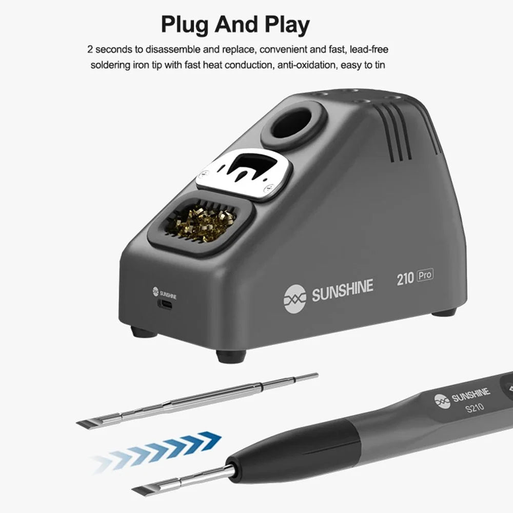 SUNSHINE 210 Pro Smart Portable Soldering Iron Station Temperature Control for Phone PCB Repair - EU Plug - 6