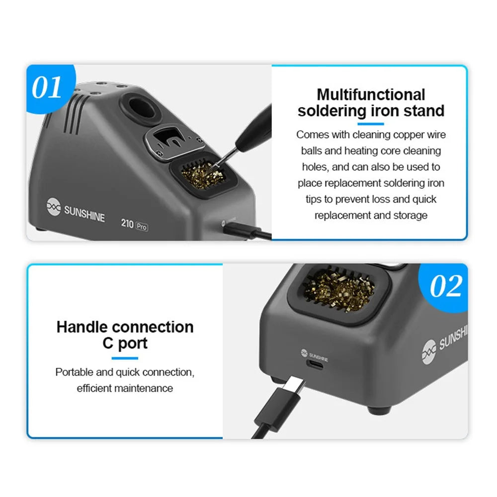 SUNSHINE 210 Pro Smart Portable Soldering Iron Station Temperature Control for Phone PCB Repair - EU Plug - 7