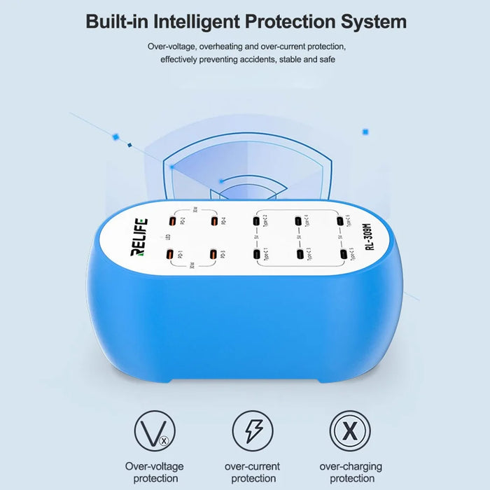RELIFE RL-309M 10-Port Type-C Charging Station Smart Charger 72W High Power for Multi-Device - EU Plug - 5